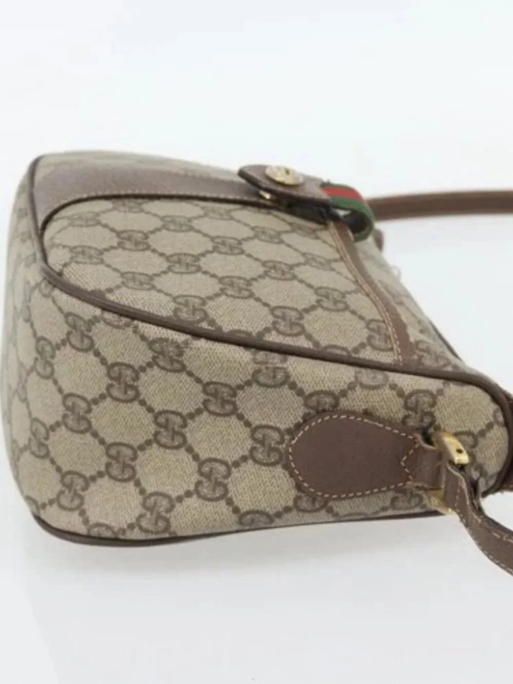 GUCCI GG Supreme Web Sherry Line Bag PVC Beige Gold 89 02 032 Auth 181166